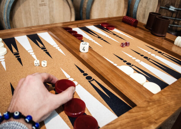 Newport Master Backgammon Table Upclose with Hand